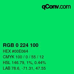 Color code: RGB 0 224 100 | qconv.com