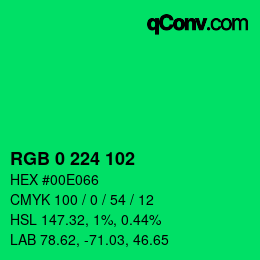 Color code: RGB 0 224 102 | qconv.com