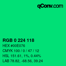 颜色代码: RGB 0 224 118 | qconv.com
