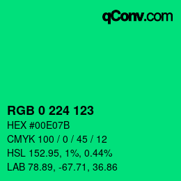 颜色代码: RGB 0 224 123 | qconv.com