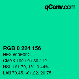 カラーコード: RGB 0 224 156 | qconv.com