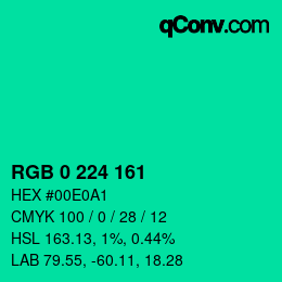 颜色代码: RGB 0 224 161 | qconv.com