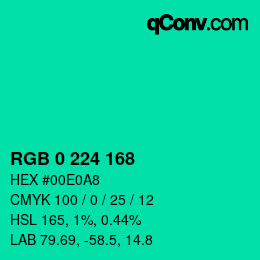 Color code: RGB 0 224 168 | qconv.com