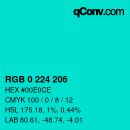 颜色代码: RGB 0 224 206 | qconv.com