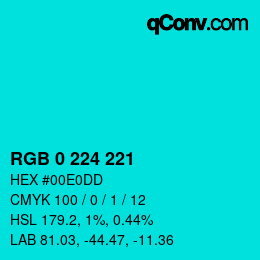 カラーコード: RGB 0 224 221 | qconv.com