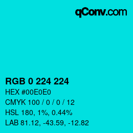 颜色代码: RGB 0 224 224 | qconv.com