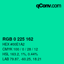 Color code: RGB 0 225 162 | qconv.com