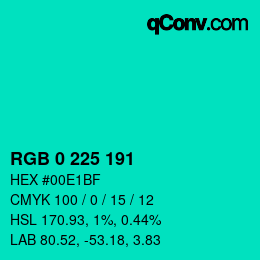 Color code: RGB 0 225 191 | qconv.com