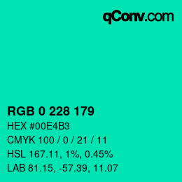 Color code: RGB 0 228 179 | qconv.com