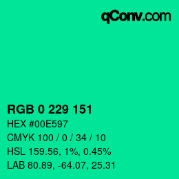 カラーコード: RGB 0 229 151 | qconv.com