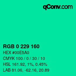 Color code: RGB 0 229 160 | qconv.com