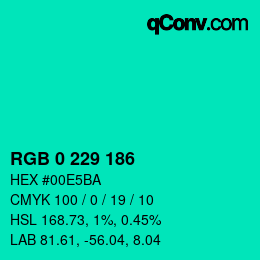 Color code: RGB 0 229 186 | qconv.com