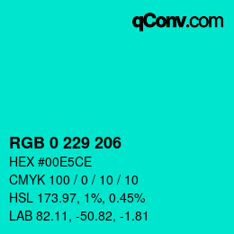 Color code: RGB 0 229 206 | qconv.com