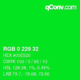 Color code: RGB 0 229 32 | qconv.com