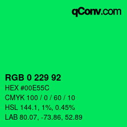 Color code: RGB 0 229 92 | qconv.com