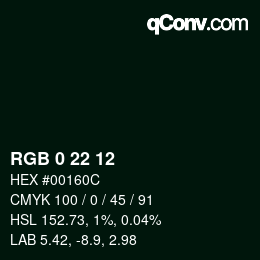 Color code: RGB 0 22 12 | qconv.com