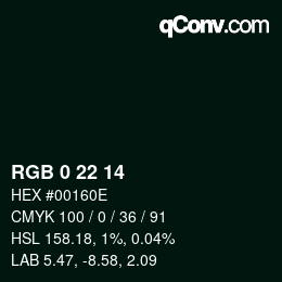 Color code: RGB 0 22 14 | qconv.com