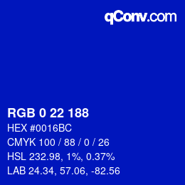 Color code: RGB 0 22 188 | qconv.com