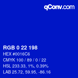 Color code: RGB 0 22 198 | qconv.com