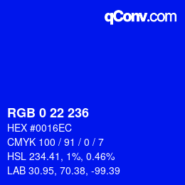 Color code: RGB 0 22 236 | qconv.com