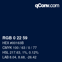Color code: RGB 0 22 59 | qconv.com