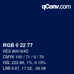 Color code: RGB 0 22 77 | qconv.com