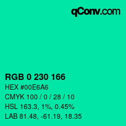 Color code: RGB 0 230 166 | qconv.com