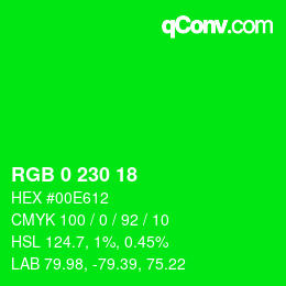 Color code: RGB 0 230 18 | qconv.com