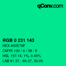 Color code: RGB 0 231 143 | qconv.com