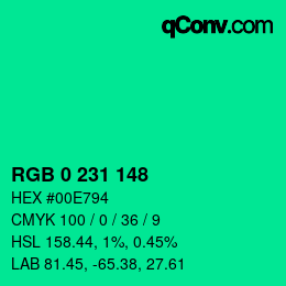 Color code: RGB 0 231 148 | qconv.com