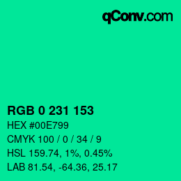 カラーコード: RGB 0 231 153 | qconv.com