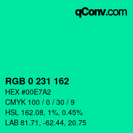 Farbcode: RGB 0 231 162 | qconv.com