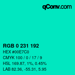Color code: RGB 0 231 192 | qconv.com