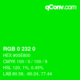 Color code: RGB 0 232 0 | qconv.com