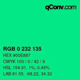 カラーコード: RGB 0 232 135 | qconv.com