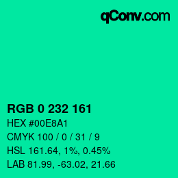 Color code: RGB 0 232 161 | qconv.com