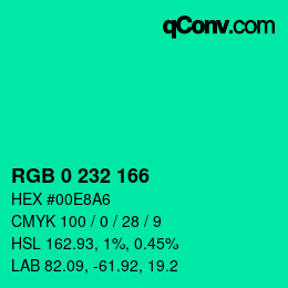 Color code: RGB 0 232 166 | qconv.com