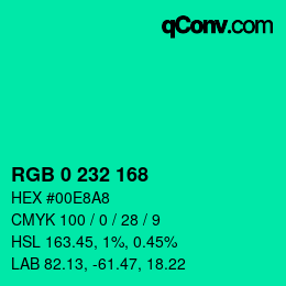 Color code: RGB 0 232 168 | qconv.com