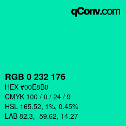 Color code: RGB 0 232 176 | qconv.com