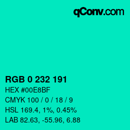 Color code: RGB 0 232 191 | qconv.com