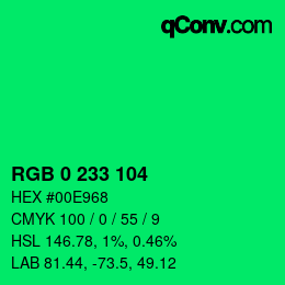 Color code: RGB 0 233 104 | qconv.com