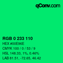 Color code: RGB 0 233 110 | qconv.com
