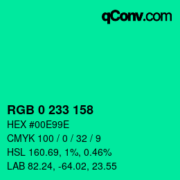 Color code: RGB 0 233 158 | qconv.com