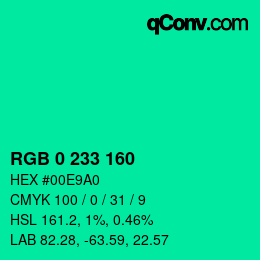 Color code: RGB 0 233 160 | qconv.com
