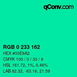 カラーコード: RGB 0 233 162 | qconv.com