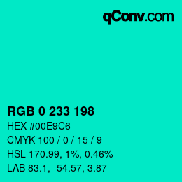 Color code: RGB 0 233 198 | qconv.com
