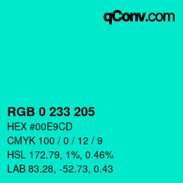 Color code: RGB 0 233 205 | qconv.com