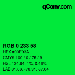 Color code: RGB 0 233 58 | qconv.com