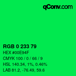 Color code: RGB 0 233 79 | qconv.com