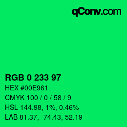 Color code: RGB 0 233 97 | qconv.com